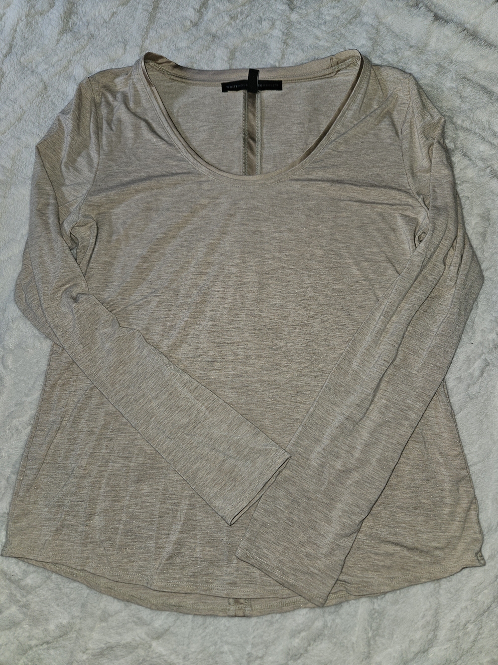 White House Black Market Light Taupe Long Sleeve Scoop Neck Top